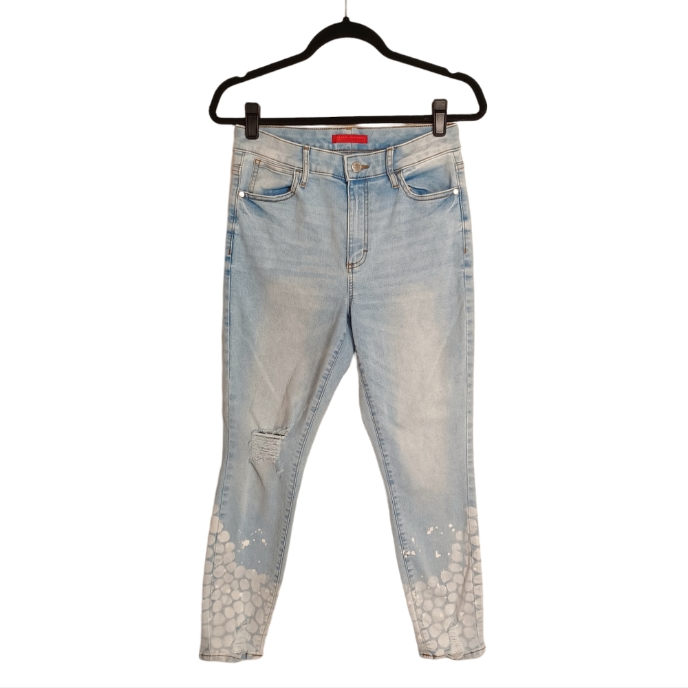 JENNIFER LOPEZ Light Wash Bleached Print High Rise Skinny Crop Jeans 6 (Small)